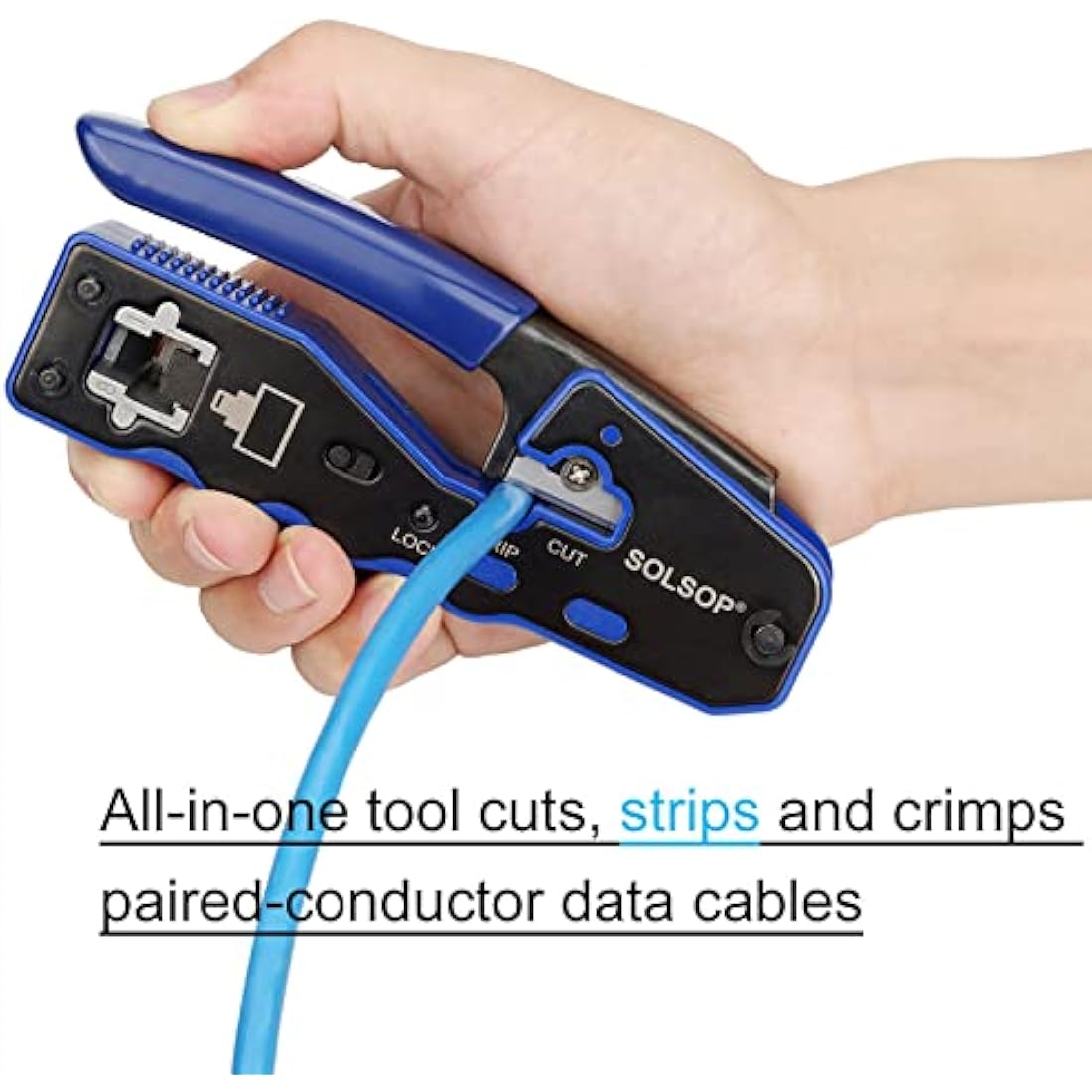 Solsop RJ45 Pass Through Crimping Tool Kit with Cable Tester and 50 Connectors