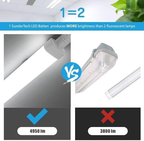 5FT LED Batten Light - 45W IP65 Waterproof Workshop Pack of 2