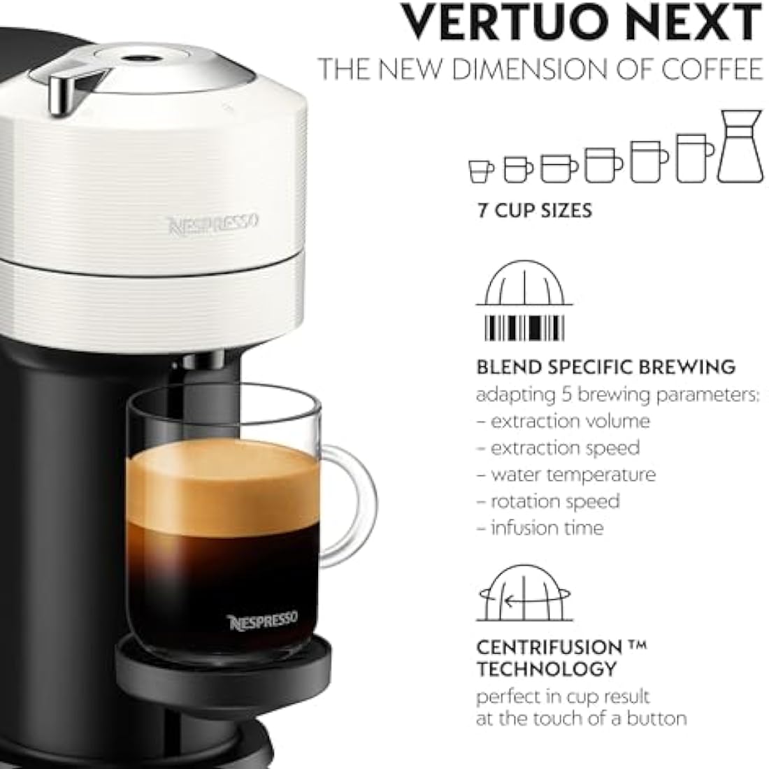Nespresso Vertuo Next by De'Longhi with Aeroccino Milk Frother - White