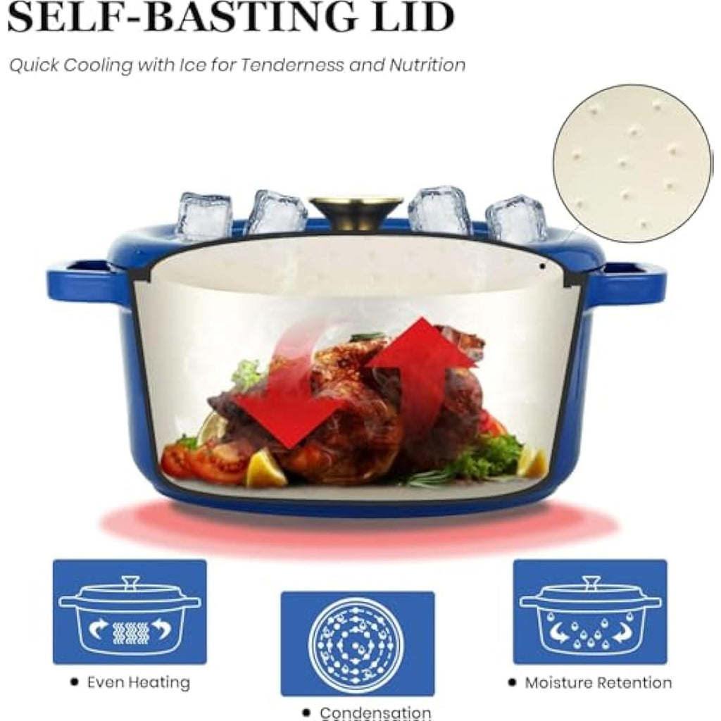 Overmont 5L Enameled Cast Iron Dutch Oven – 26cm Pot for Bread Baking