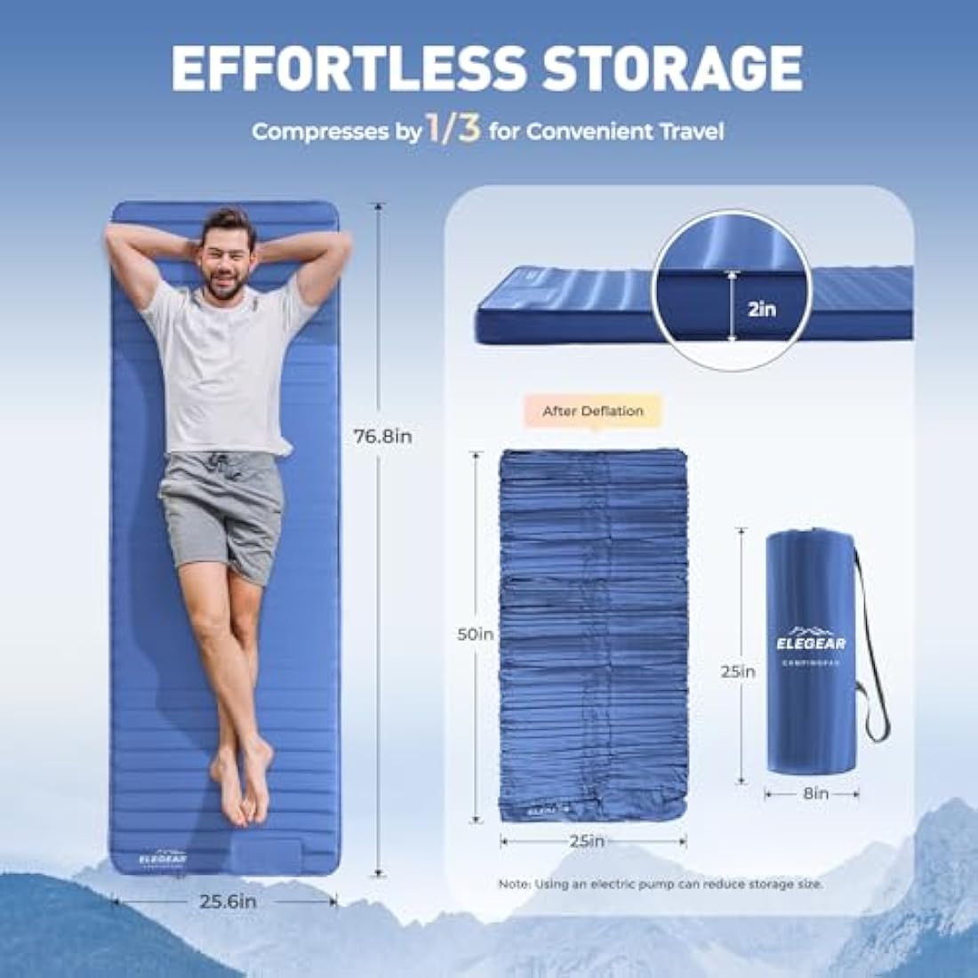 Elegear Self-Inflating Memory Foam Camping Mat with Built-in Foot Pump