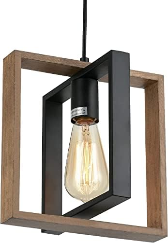 Industrial Farmhouse Pendant Light | Wood & Metal Kitchen Lamp