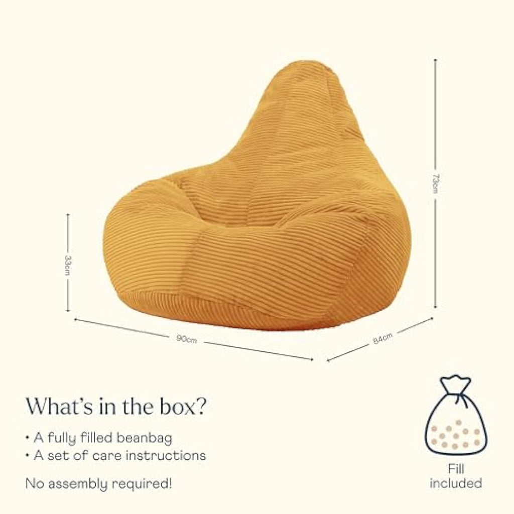 Icon Dalton Cord Recliner Bean Bag Chair - Ochre Yellow Corduroy