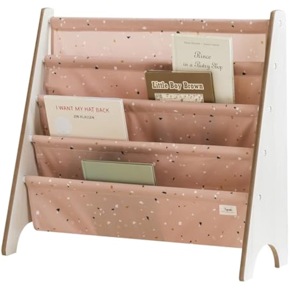 3 Sprouts Kids Bookshelf – 4-Tier Recycled Fabric Sling Book Rack, Terrazzo