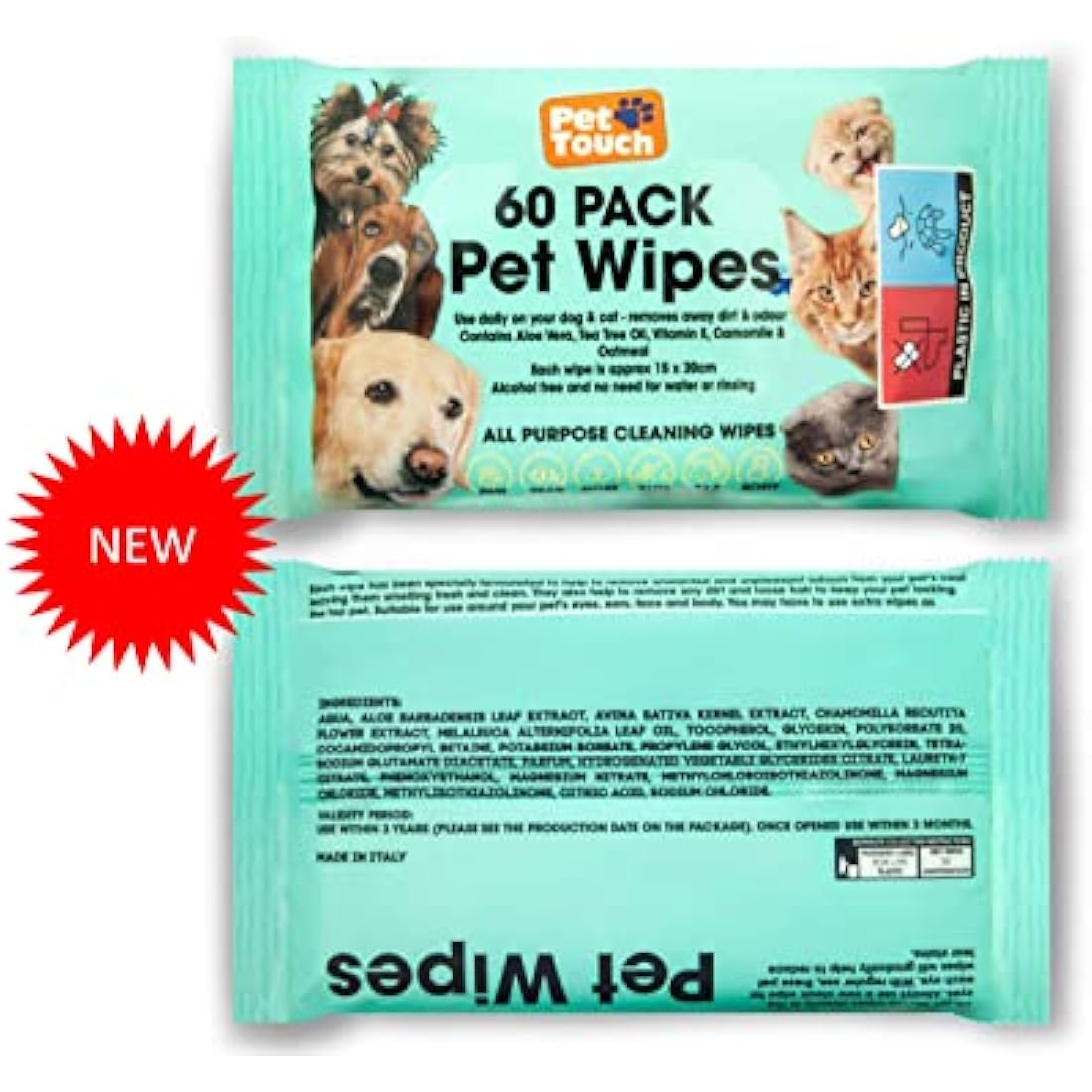 Dog Wipes – Alcohol-Free Pet Cleaning Wipes with Aloe, 60ct