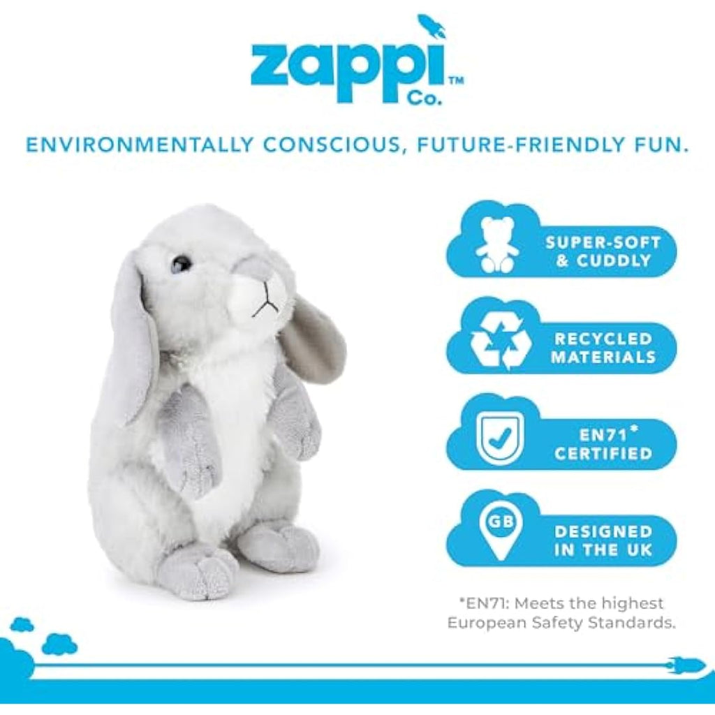Zappi Co Grey Bunny Rabbit Plush Toy | 20cm Eco-Friendly Stuffed Animal