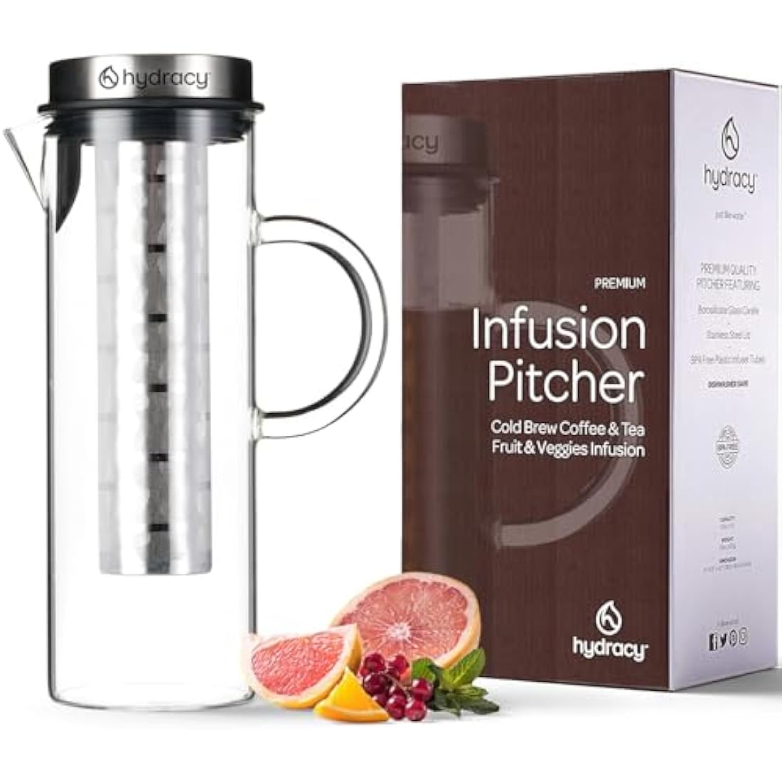 Hydracy 1.5L Glass Infusion Carafe – Borosilicate Cold Brew Maker