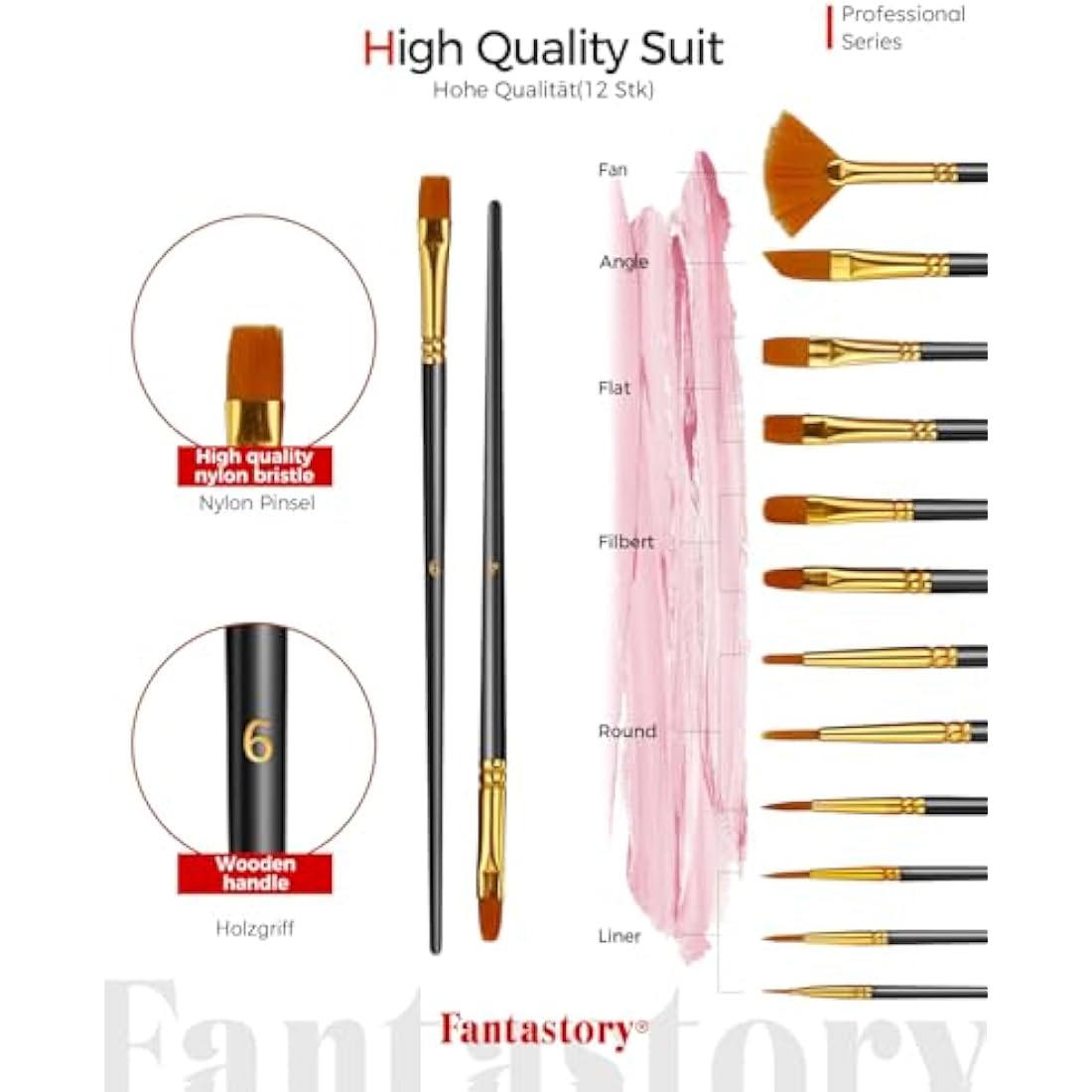Fantastory Acrylic Paint Set - 36 Colors with 12 Brushes for Canvas & Wood