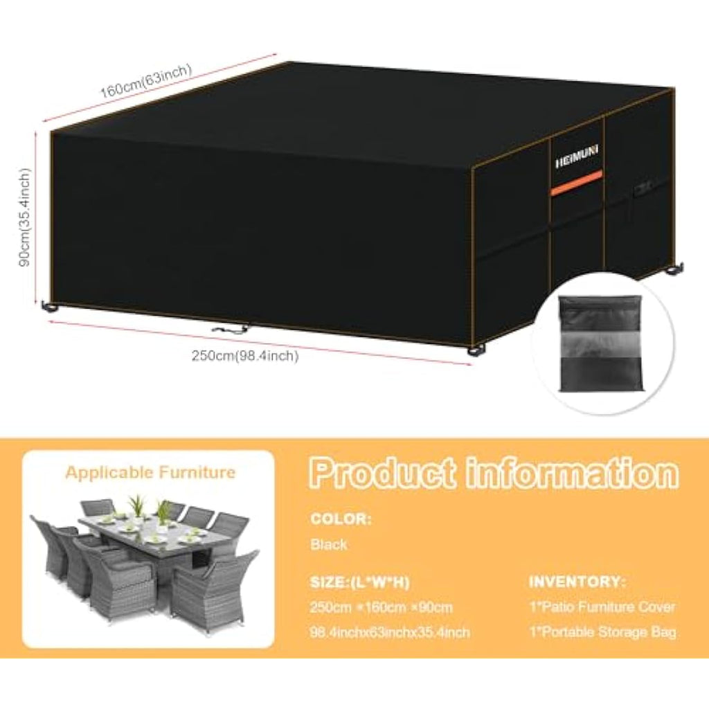 HEIMUNI Heavy Duty Garden Furniture Cover - 420D Oxford Waterproof - 250cm