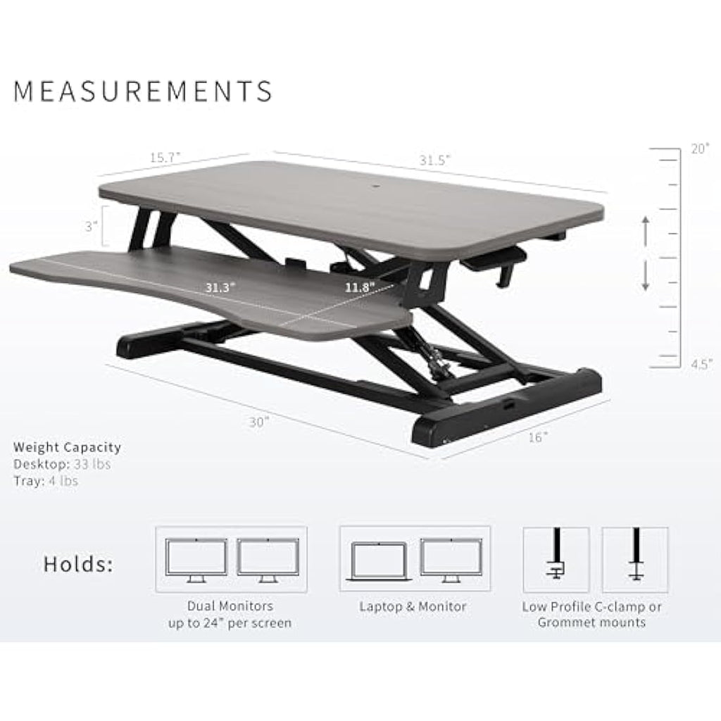 VIVO Height Adjustable Desk Converter | 81cm Sit to Stand Riser - Gray