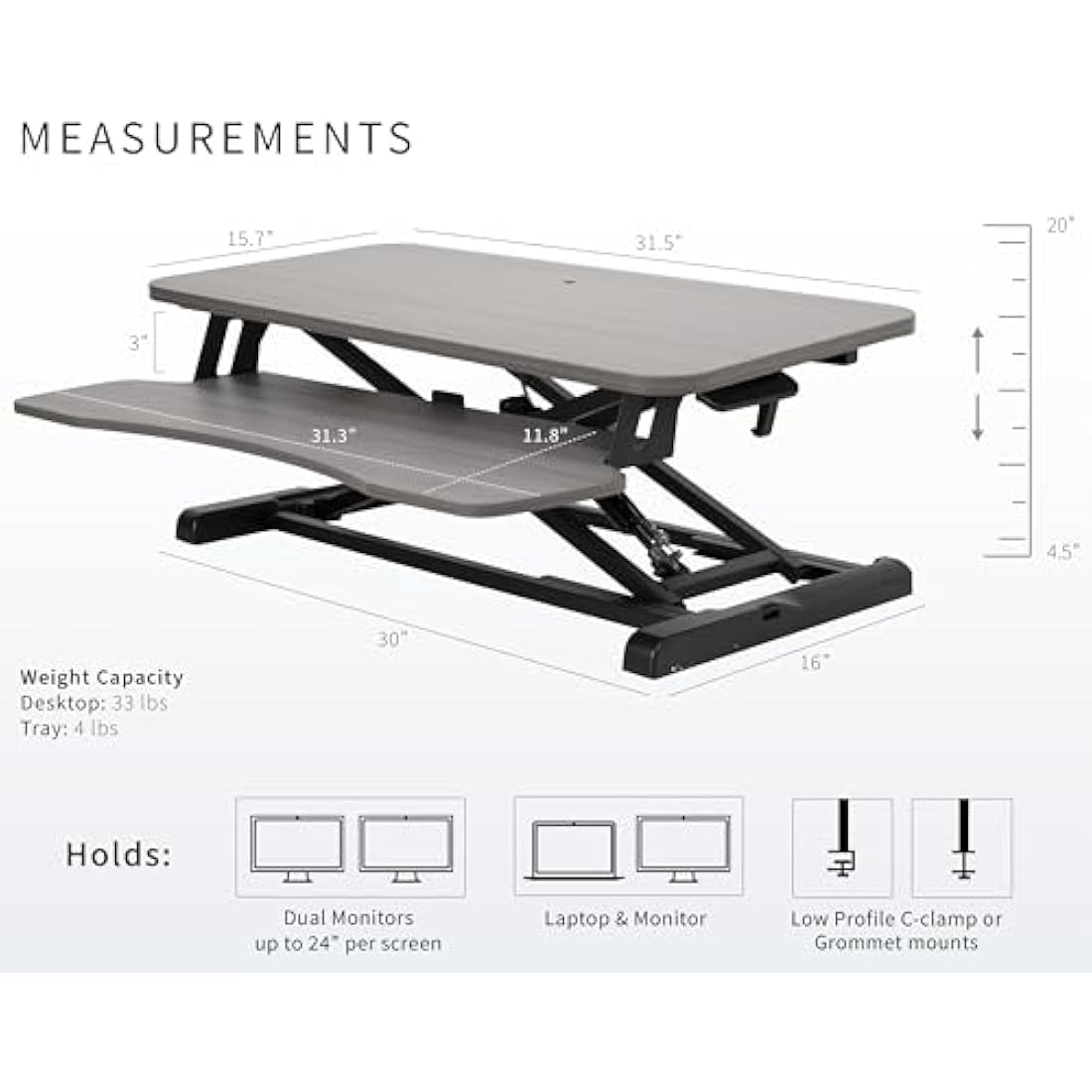 VIVO Height Adjustable Desk Converter | 81cm Sit to Stand Riser - Gray