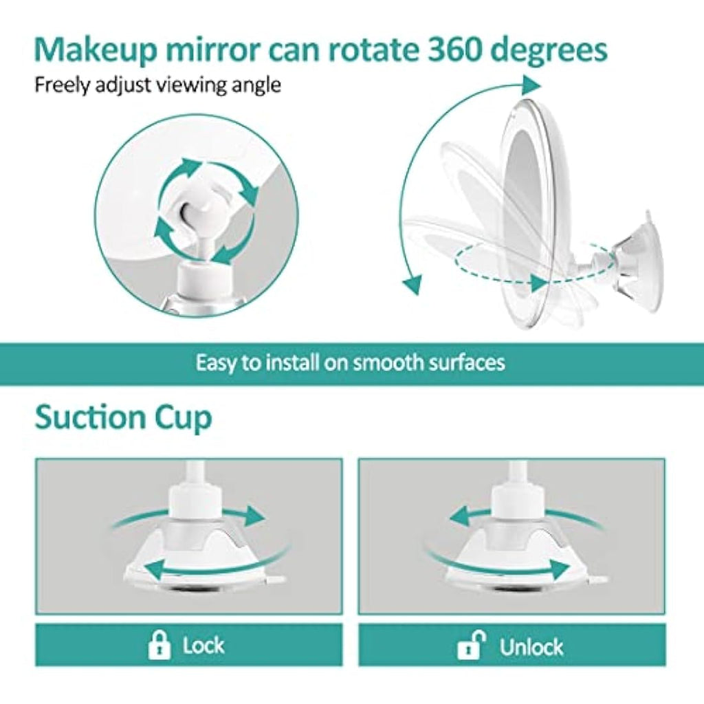 Jolof Store 5X Magnifying LED Travel Mirror | Suction Mount & 360° Swivel