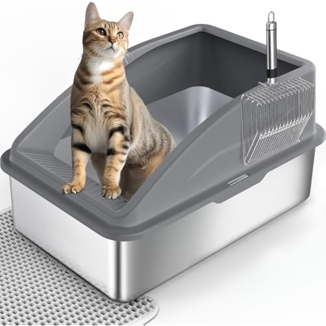 FURTIME Stainless Steel Cat Litter Box – Extra Large High Sided Tray