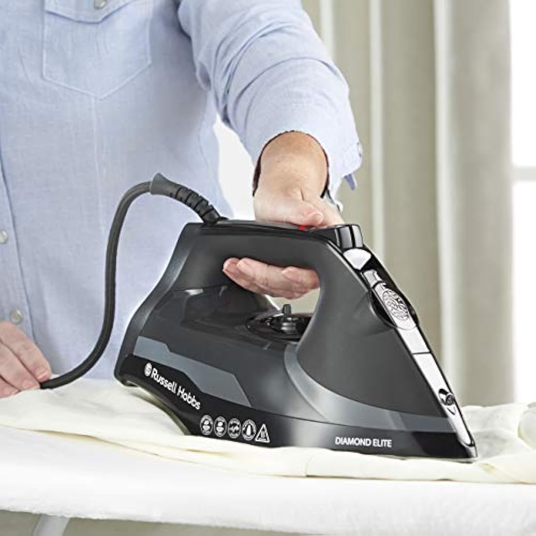 Russell Hobbs Diamond Elite Steam Iron | 3100W Black Ceramic Soleplate