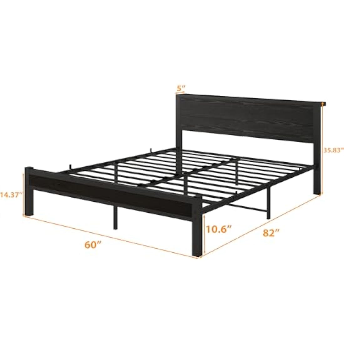 DUMEE King Size Metal Bed Frame with Storage Headboard – Black