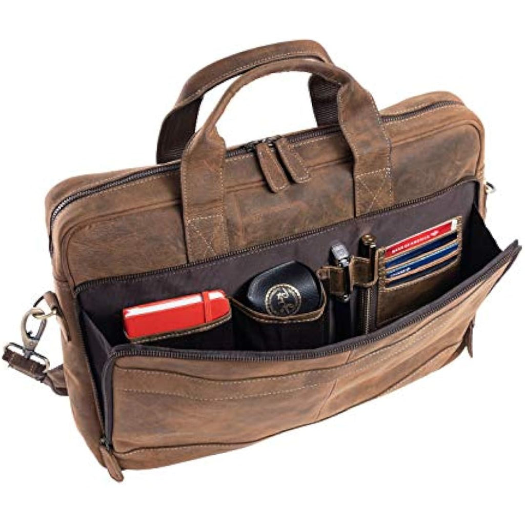 KomalC 16 Inch Buffalo Leather Laptop Messenger Bag | Office Briefcase
