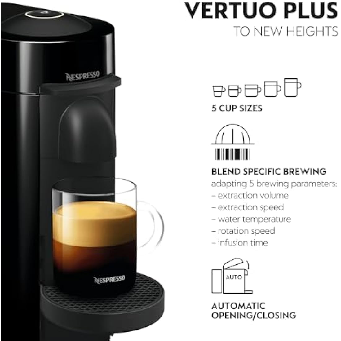 Nespresso Vertuo Plus Coffee Machine by De'Longhi – Black, EN150.B