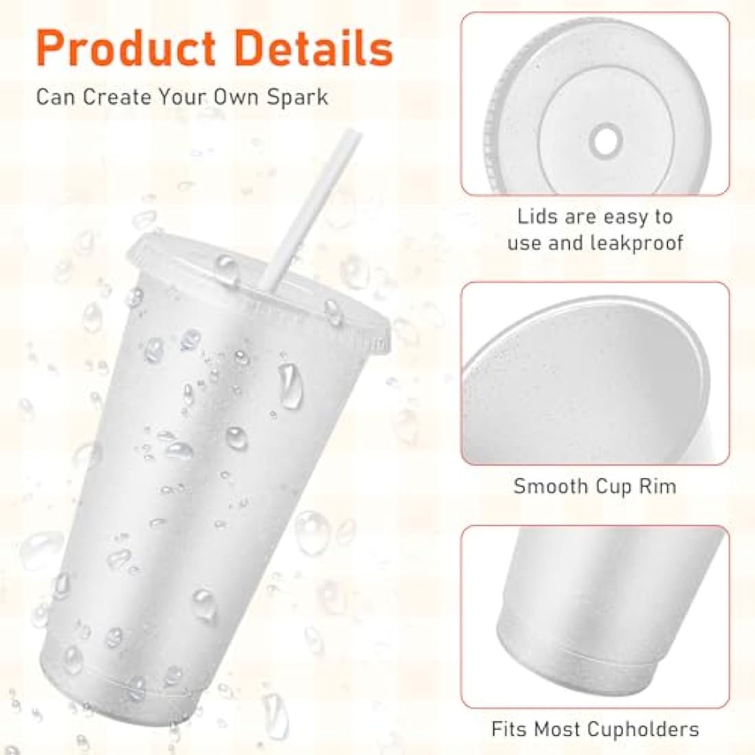 Jolof Store 24 Pcs Glitter Reusable Cups with Lids and Straws | 24 oz