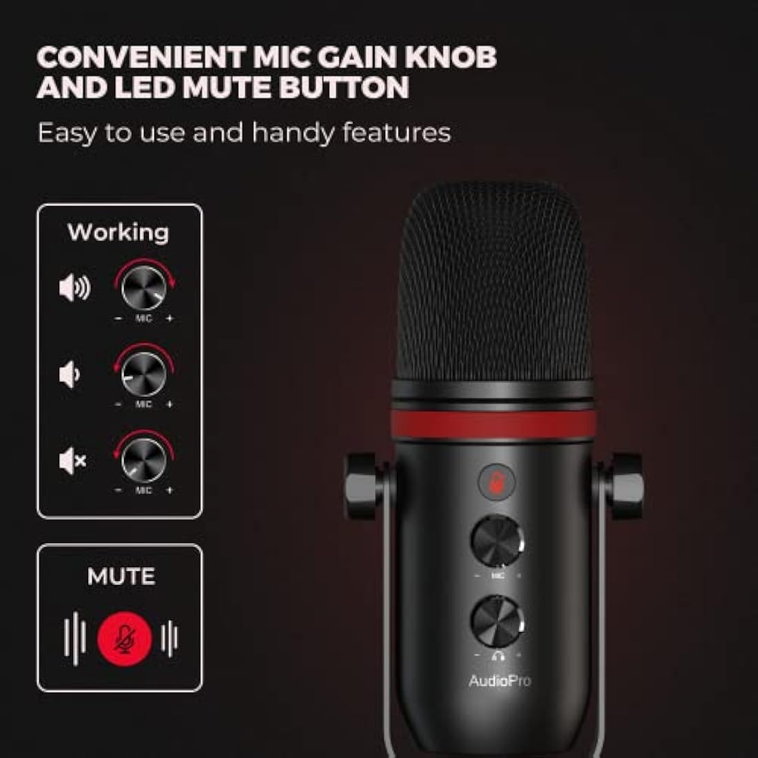 AUDIOPRO USB Condenser Gaming Microphone for PC, PS5 & Phone |
