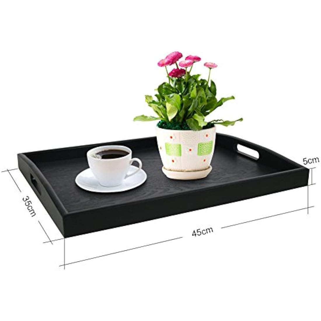 Jolof Store Large Black Ash Wood Serving Tray with Handles - Rectangle