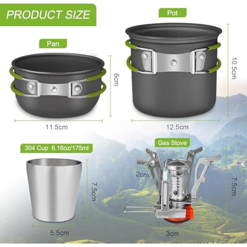 AUTOPkio 12-Piece Camping Cookware Set with Portable Gas Stove