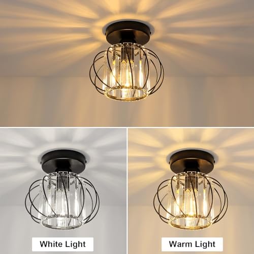 FORCOSO 2-Pack Black Crystal Ceiling Light | E27 Semi Flush Chandelier
