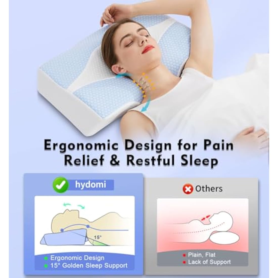 Hydomi Ergonomic Memory Foam Cervical Pillow for Neck Pain Relief