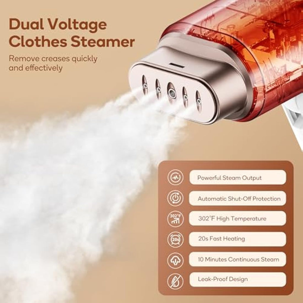 Newbealer Dual Voltage Travel Clothes Steamer – 1200W Portable Garment Iron