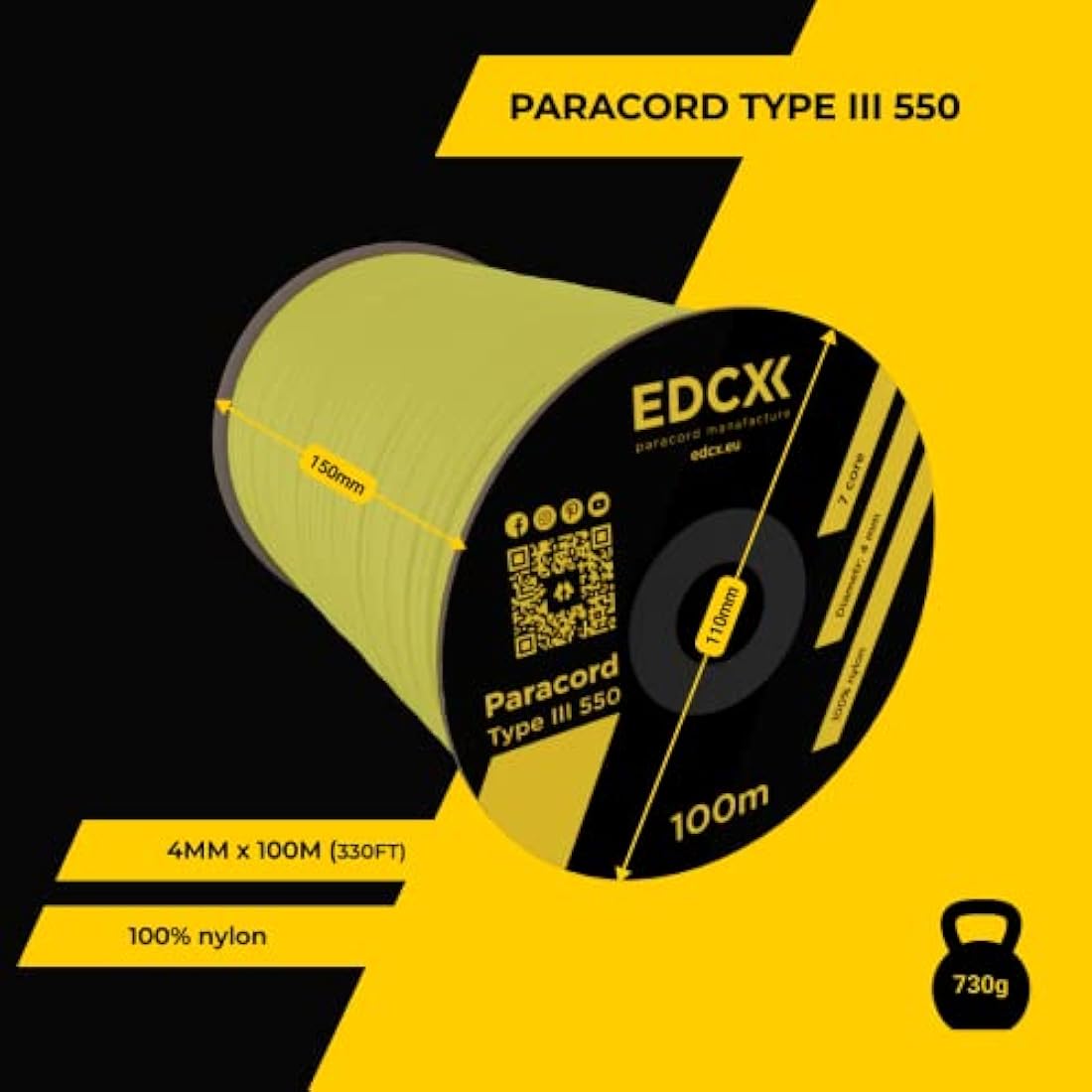 EDCX 550 Paracord – 4mm 7-Strand Nylon Rope for Camping and DIY