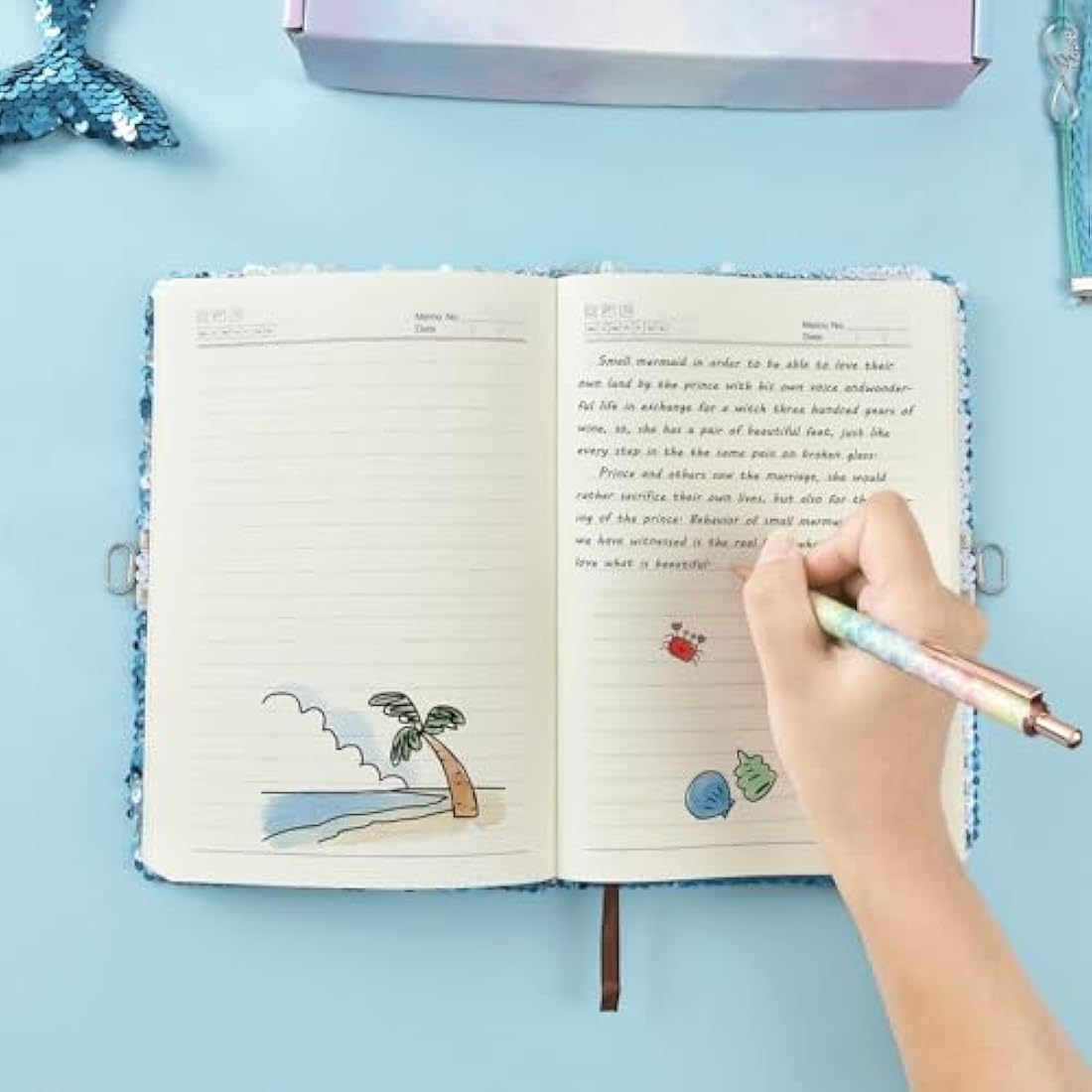 WERNNSAI Mermaid Reversible Sequin Notebook | A5 Lockable Secret Diary