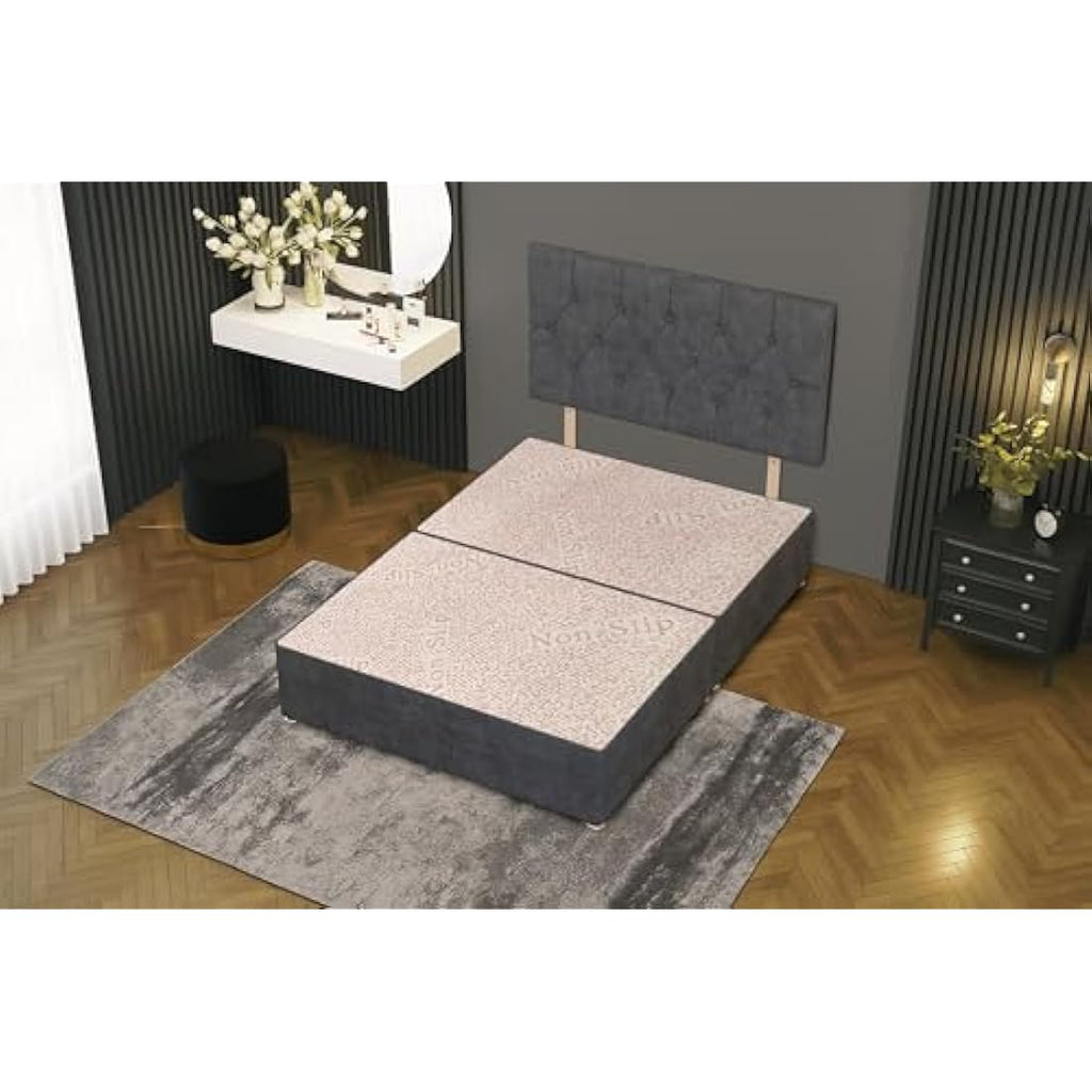 Jolof Store 3FT Single Charcoal Plush Divan Bed Base with Headboard