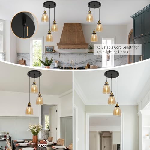 Jolof Store 3-Light Vintage Glass Pendant Light – Cognac Industrial Lamp