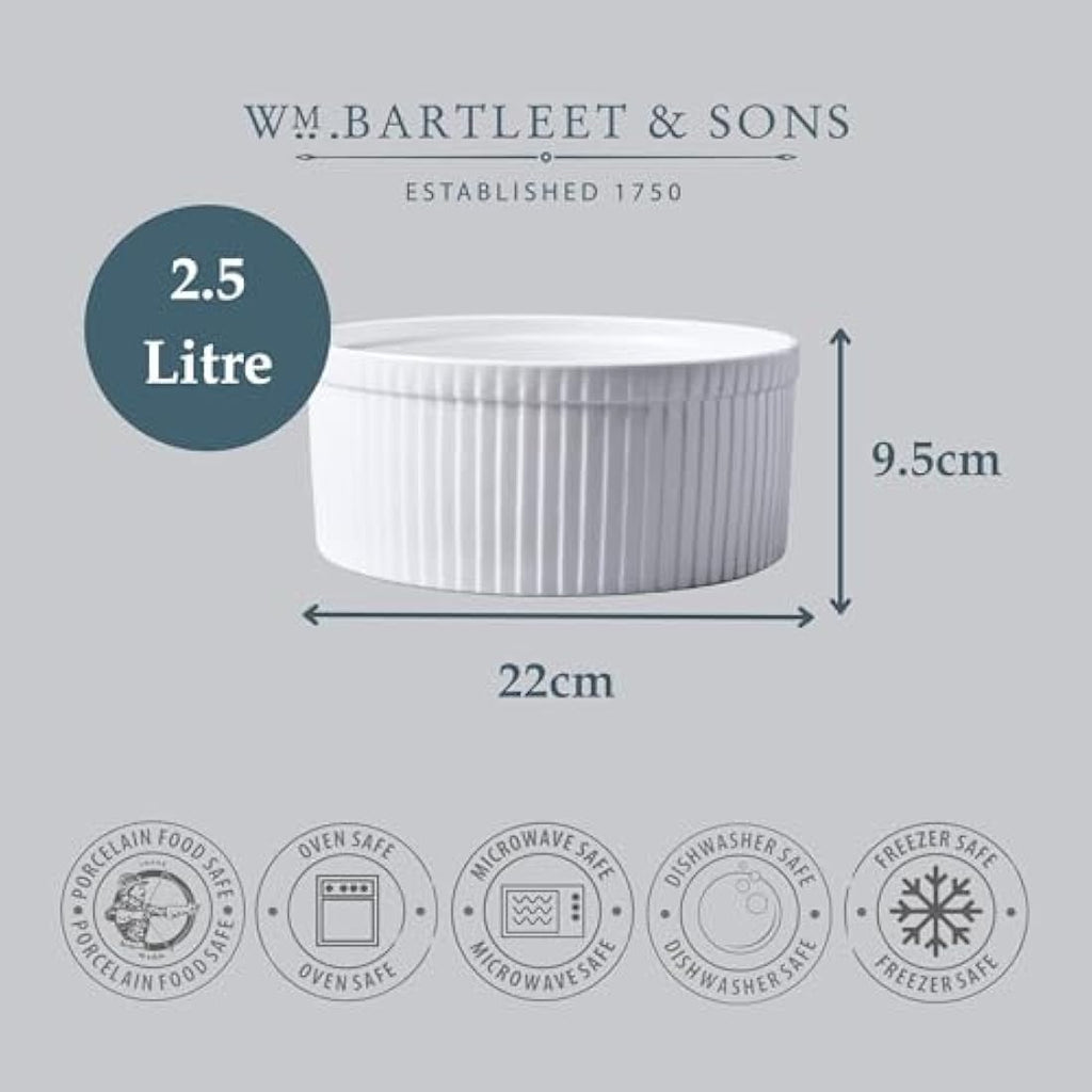 WM Bartleet & Sons Porcelain Soufflé Dish – 22cm White Ceramic Bowl