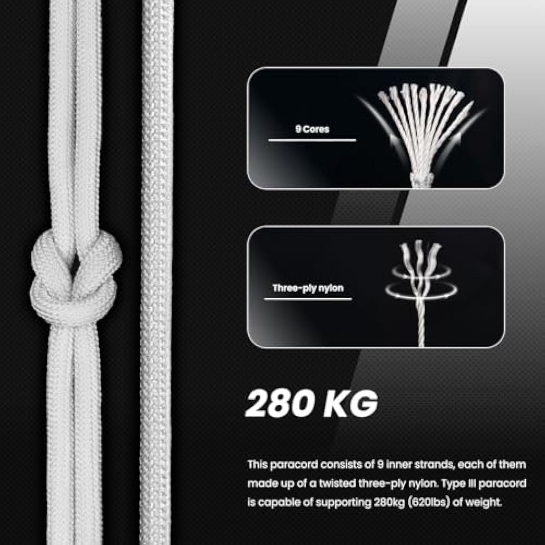 Abma Cord 4mm Nylon Paracord – 100m Type III 9-Strand Survival Rope