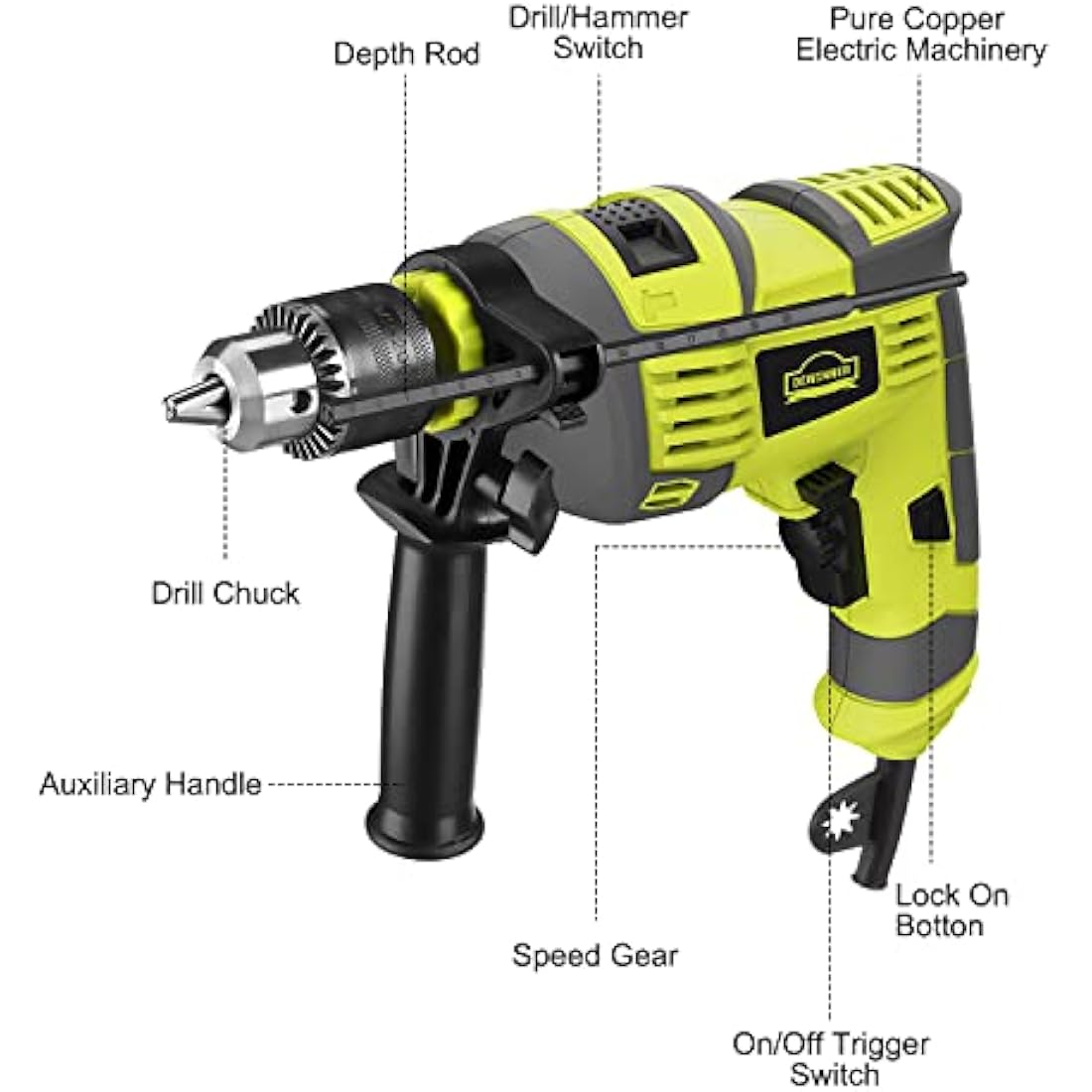DEWINNER 710W Corded Hammer Drill | 13mm Metal Chuck & 102pc Accessory Kit