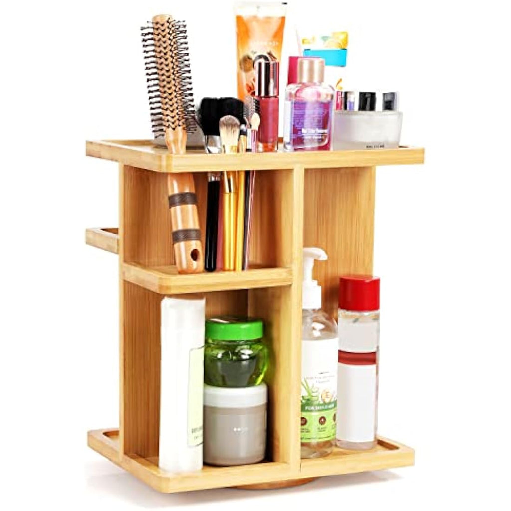 BELLE VOUS Rotating Bamboo Makeup Organiser – 360 Spinning Cosmetic Storage