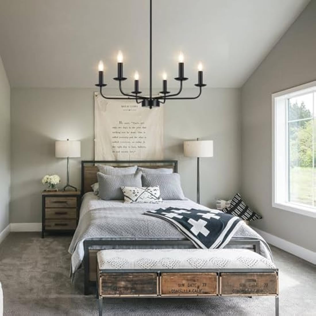 Jolof Store 6-Arm Black Chandelier – Modern Industrial Pendant Ceiling Light