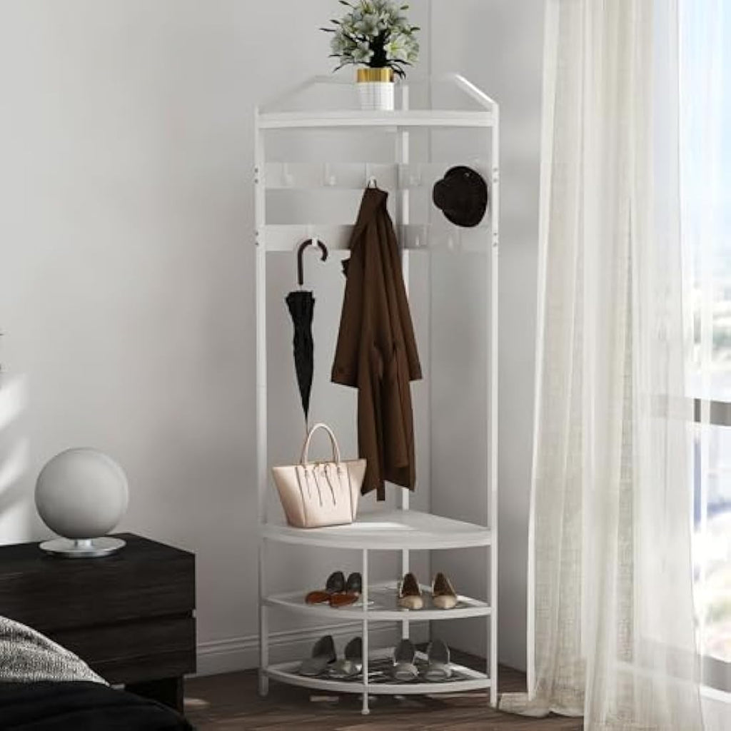 VEDECASA Corner Coat Rack with Shoe Bench | 4-Tier Hallway Organizer