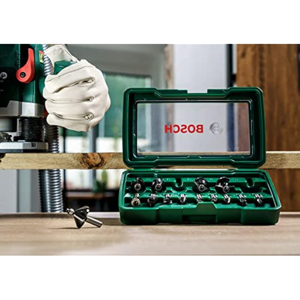 Bosch 15-Piece Carbide Router Bit Set | 1/4-Inch Shank Woodworking Tools