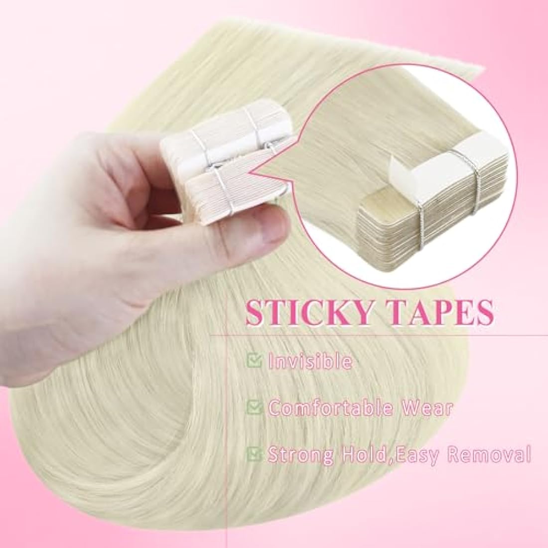 YoungSee Tape in Hair Extensions - Platinum Blonde Remy Human Hair 20in