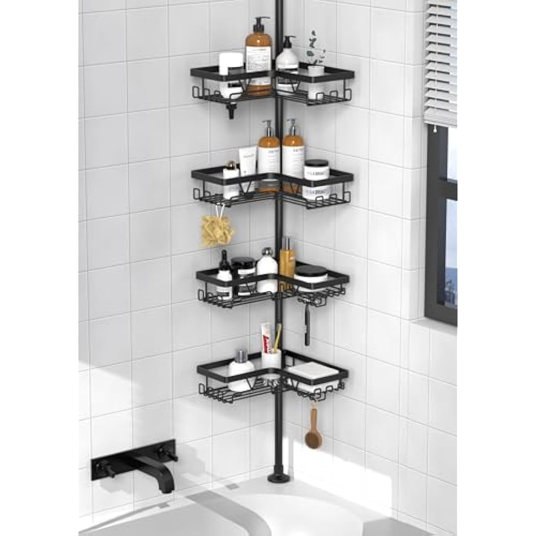 Jolof Store 4-Tier Tension Rod Shower Caddy – Stainless Steel Corner Shelf