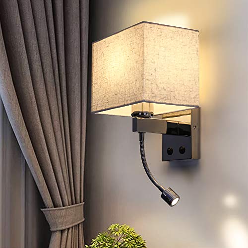 ZMH Bedside Wall Sconce | Flexible LED Reading Light with Fabric Shade