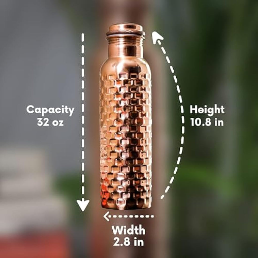 Craft Trade Pure Copper Water Bottle Set - 1L Leak Proof Ayurvedic Design