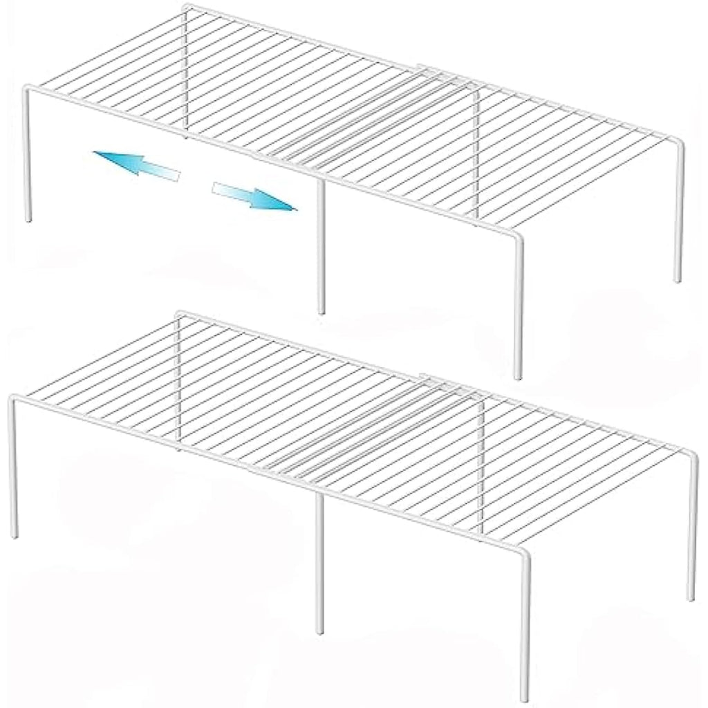 iPEGTOP Expandable Metal Kitchen Cabinet Shelf Organizer, White, Set of 2