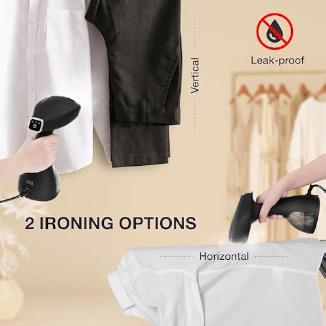 LEBENLANG Handheld Garment Steamer - 1500W Portable Fabric Iron, 300ml