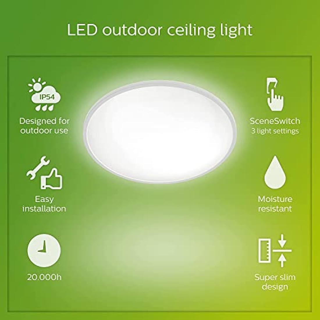 Philips LED Superslim Outdoor Ceiling Light | 15W IP54 Cool White