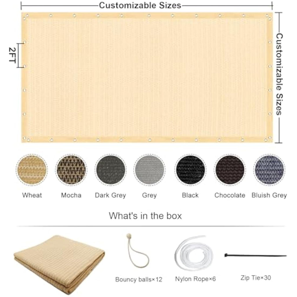 KANAGAWA 12'x20' Sun Shade Cloth | 90% UV Block HDPE Privacy Screen