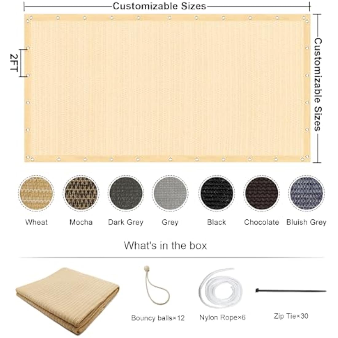 KANAGAWA 12'x20' Sun Shade Cloth | 90% UV Block HDPE Privacy Screen
