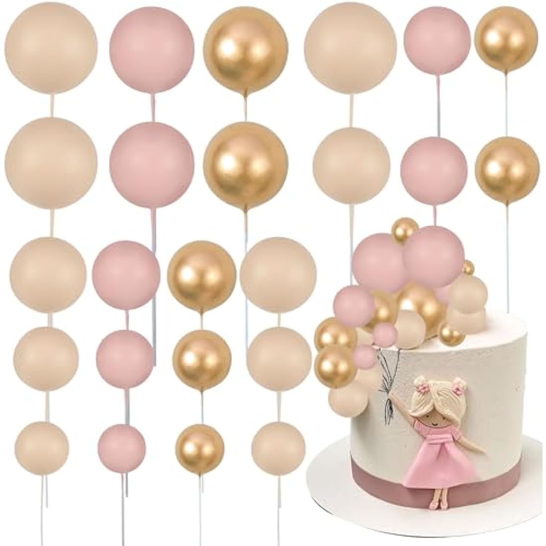 Jolof Store 30Pcs Ball Cake Toppers – Foam Cupcake Picks for Birthdays