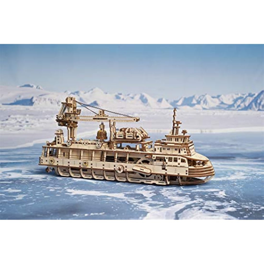UGEARS Research Vessel 3D Wooden Model Kit – Mechanical Ship Puzzle